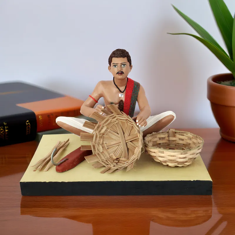 Basket Maker - Handmade Terracotta Clay Figurine | Standard Sitting Human Figure Idol