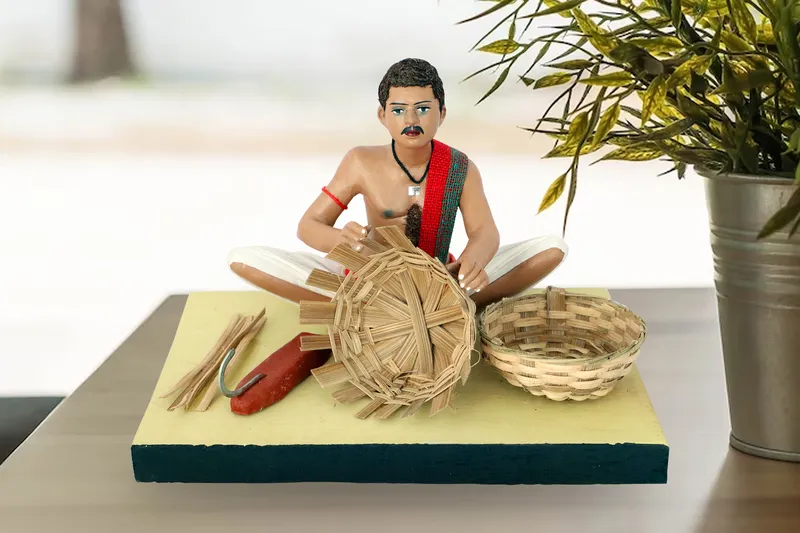 Basket Maker - Handmade Terracotta Clay Figurine | Standard Sitting Human Figure Idol