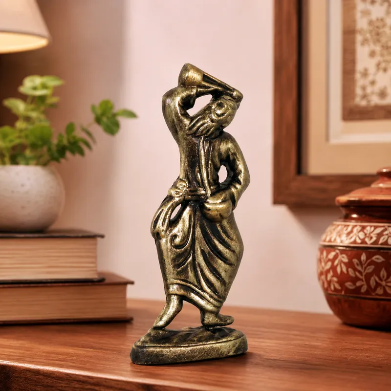 Baul - Folk Singer - Metallic Golden | Handmade Terracotta Clay Figurine | Abstract Terracotta Showpieces