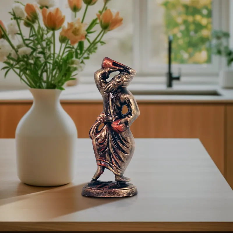 Baul - Folk Singer - Metallic Golden | Handmade Terracotta Clay Figurine | Abstract Terracotta Showpieces