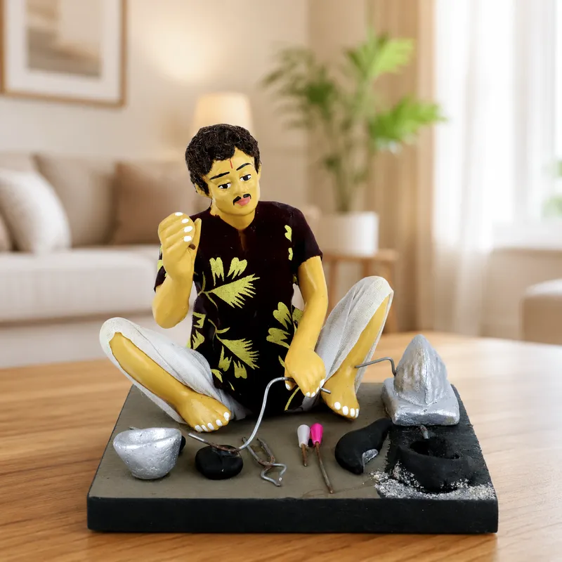 Blacksmith - Handmade Terracotta Clay Figurine | Basic Sitting Human Figure Idol