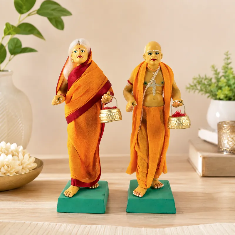 Brahman Brahmani - Set of 2 | Handmade Terracotta Clay Figurine | Standing Human Figure Idols