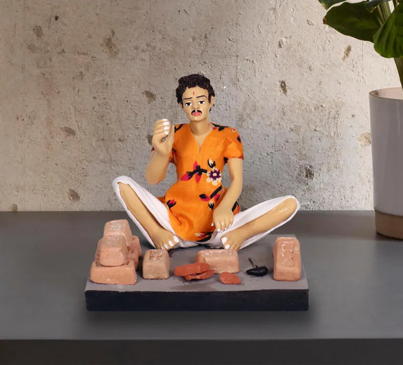 Brick Breaker - Handmade Terracotta Clay Figurine | Basic Sitting Human Figure Idol