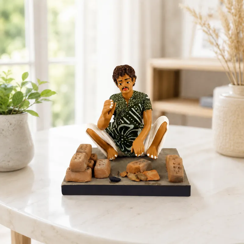 Brick Breaker - Handmade Terracotta Clay Figurine | Basic Sitting Human Figure Idol