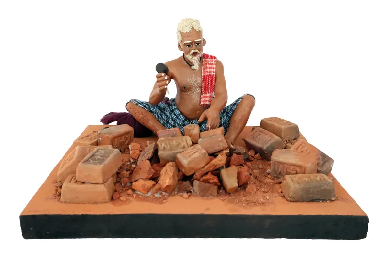 Brick Breaker - Handmade Terracotta Clay Figurine | Prime Sitting Human Figure Idol