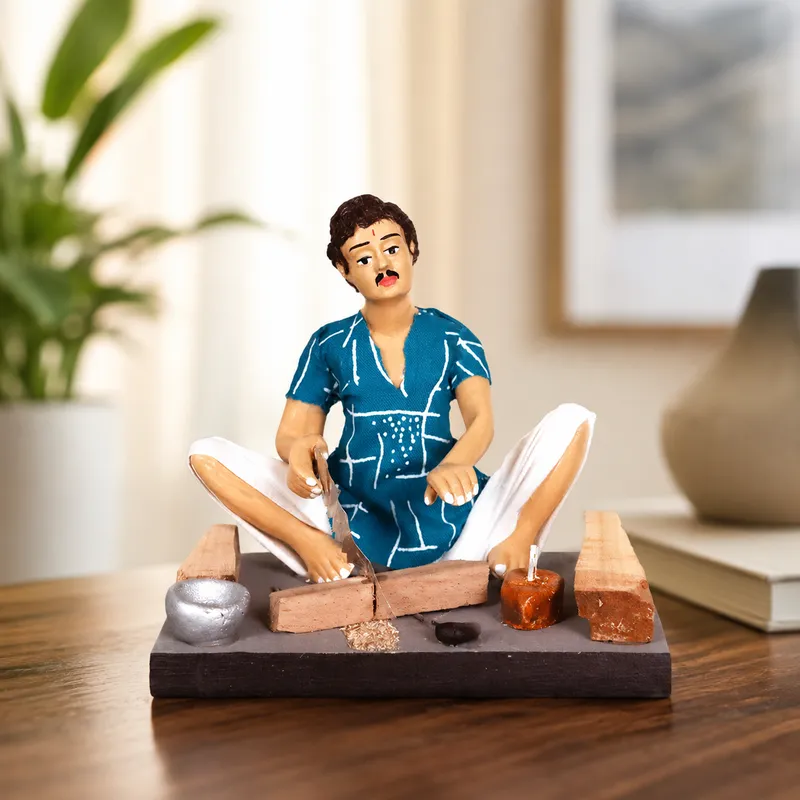 Carpenter - Handmade Terracotta Clay Figurine | Basic Sitting Human Figure Idol