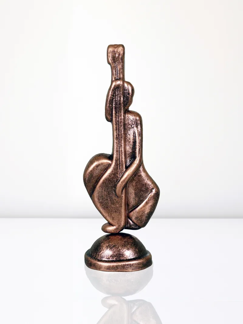 Cello Player - Metallic Bronze | Handmade Terracotta Clay Figurine | Abstract Terracotta Showpieces