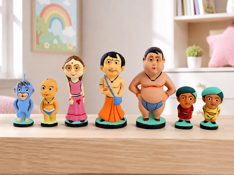 Chhota Bheem Set - Handmade Terracotta Clay Figurine | Group of Dholakpur