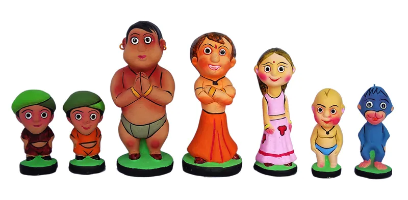 Chhota Bheem Set - Handmade Terracotta Clay Figurine | Group of Dholakpur