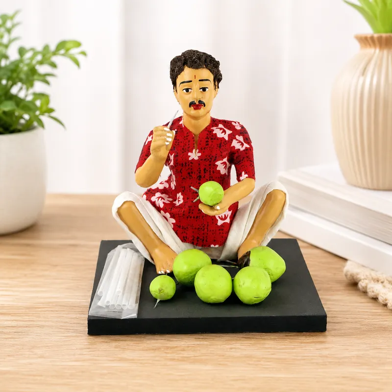 Coconut Seller - Handmade Terracotta Clay Figurine | Basic Sitting Human Figure Idol