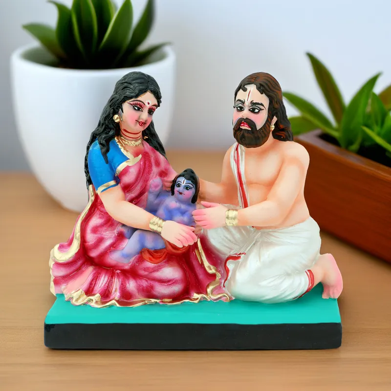 Devaki and Vasudev with Baby Krishna - Clay Terracotta Idol | Spiritual and Cultural Art