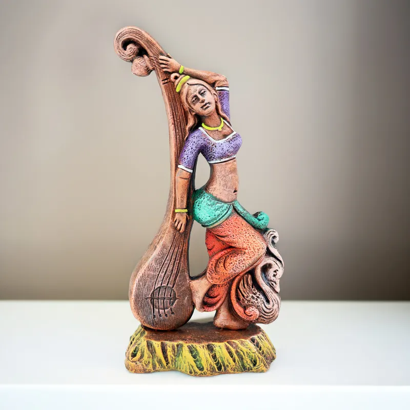Devi Saraswati - Brown Shade | Handmade Terracotta Clay Figurine | Abstract Terracotta Showpieces