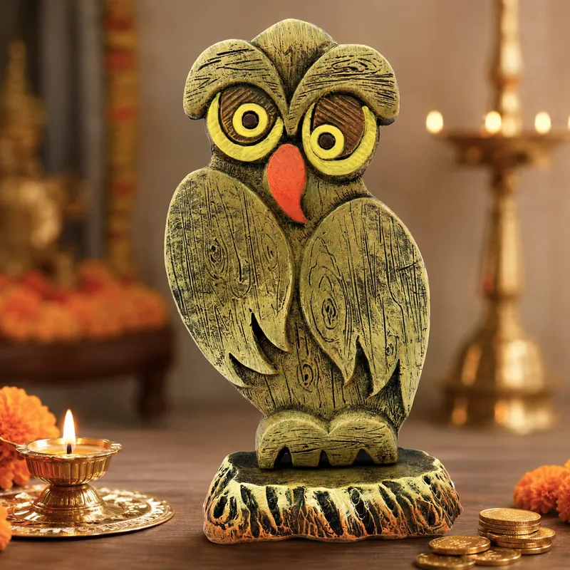Dhanisha -Lakshmi Owl - Symbol of Wealth & Success | Handmade Terracotta Clay Figurine | Abstract Terracotta Showpieces
