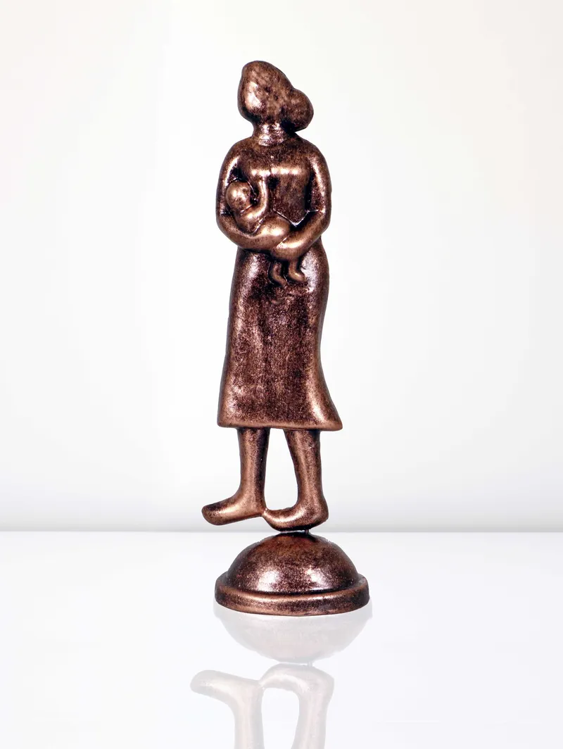 Feeding Mother - Metallic Bronze | Handmade Terracotta Clay Figurine | Abstract Terracotta Showpieces