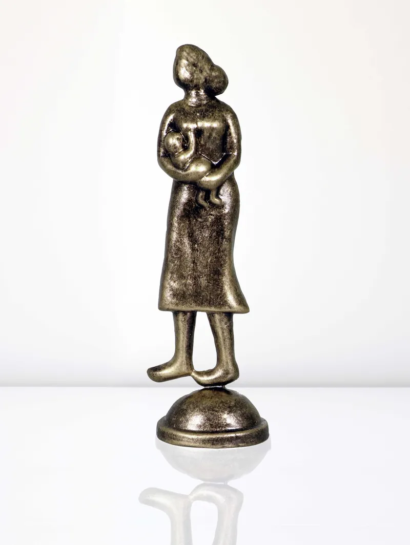Feeding Mother - Metallic Golden | Handmade Terracotta Clay Figurine | Abstract Terracotta Showpieces