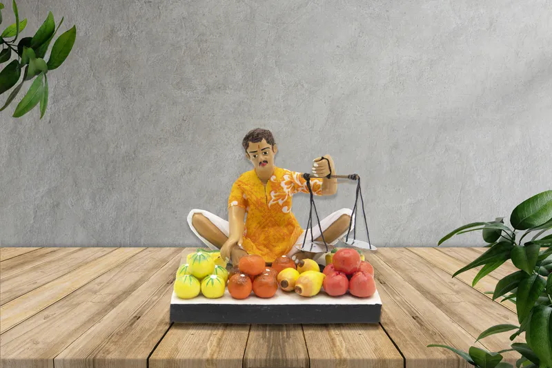 Fruit Seller - Handmade Terracotta Clay Figurine | Basic Sitting Human Figure Idol