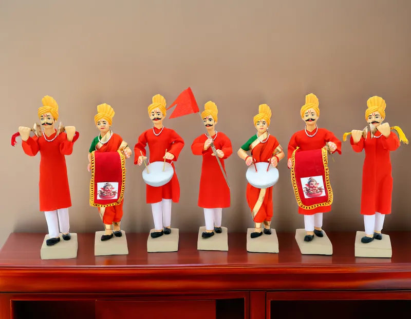 GANPATI VISARJAN Band - Set of 7 | Handmade Terracotta Clay Figurine | Standing Human Figure Idols