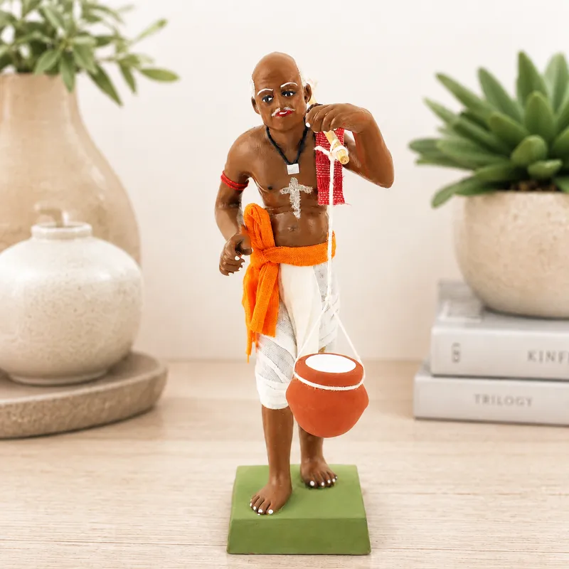 Indian Curd Seller | Handmade Terracotta Clay Figurine | Standing Human Figure Idols