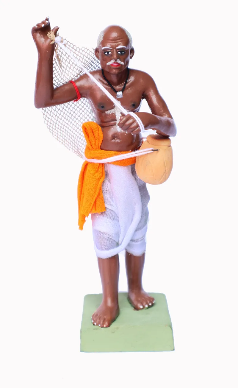 Indian Fisherman | Handmade Terracotta Clay Figurine | Standing Human Figure Idols