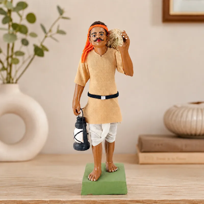 Indian Postman Daakiya | Handmade Terracotta Clay Figurine | Standing Human Figure Idols