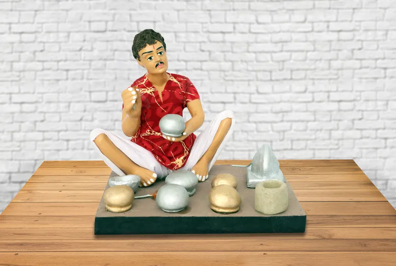 Kitchen Utensils Maker - Handmade Terracotta Clay Figurine | Basic Sitting Human Figure Idol