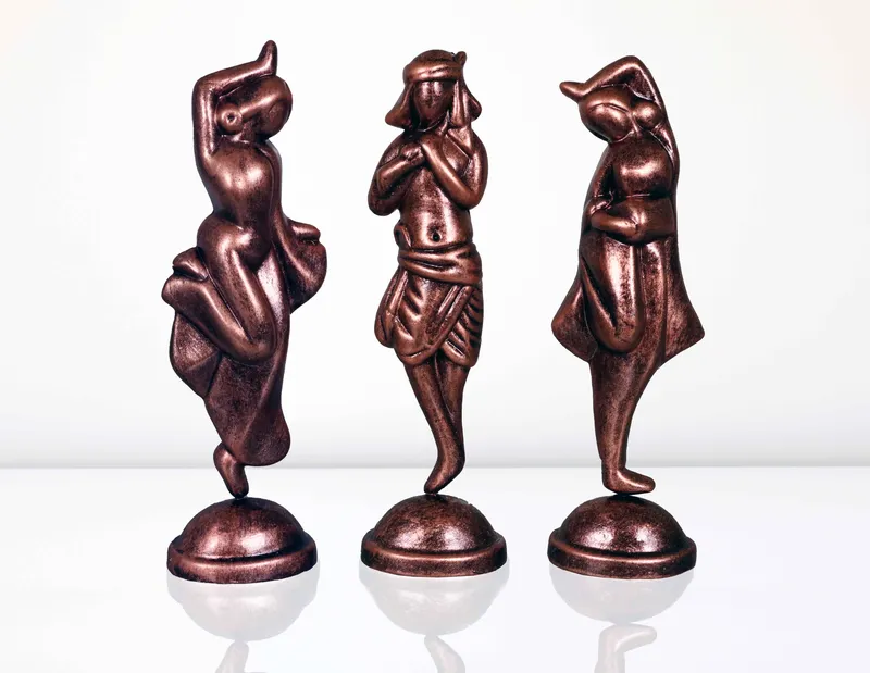 Krishna with Gopiya - Metallic Bronze | Handmade Terracotta Clay Figurine | Abstract Terracotta Showpieces