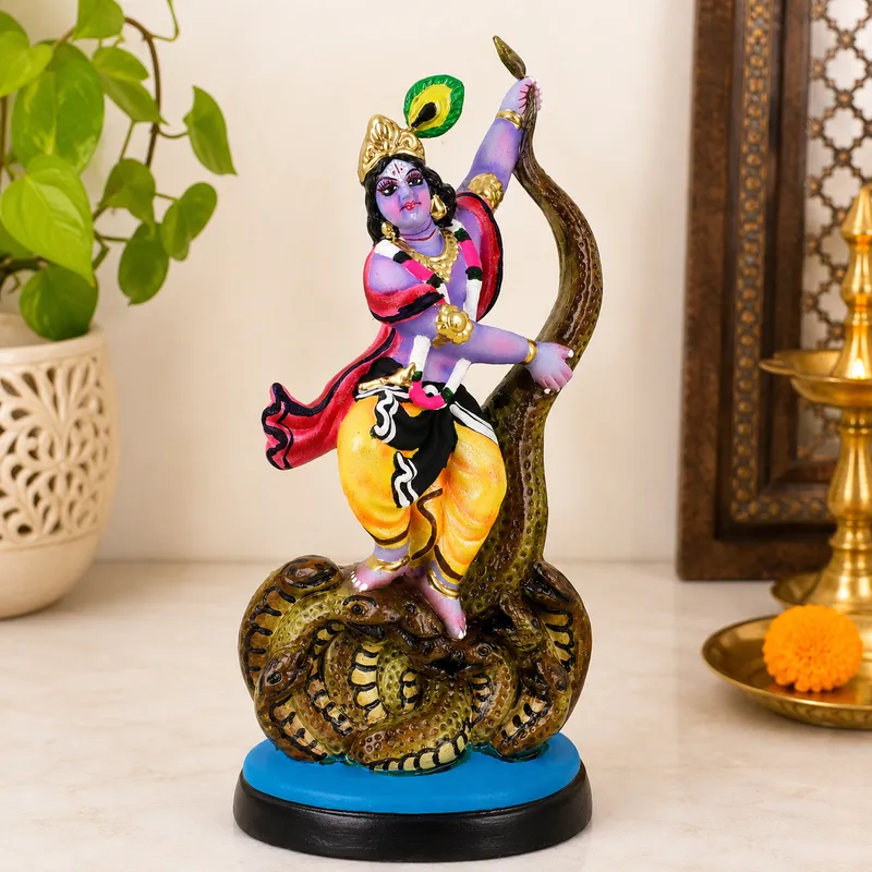 Krishna's Kaliya Naag Daman - Clay Terracotta Idol | Spiritual and Cultural Art