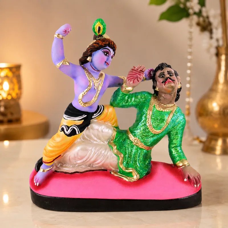 Krishna's Kans Vadh - Clay Terracotta Idol | Spiritual and Cultural Art