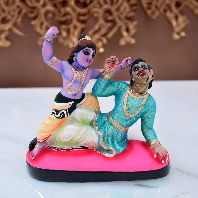 Krishna's Kans Vadh - Clay Terracotta Idol | Spiritual and Cultural Art