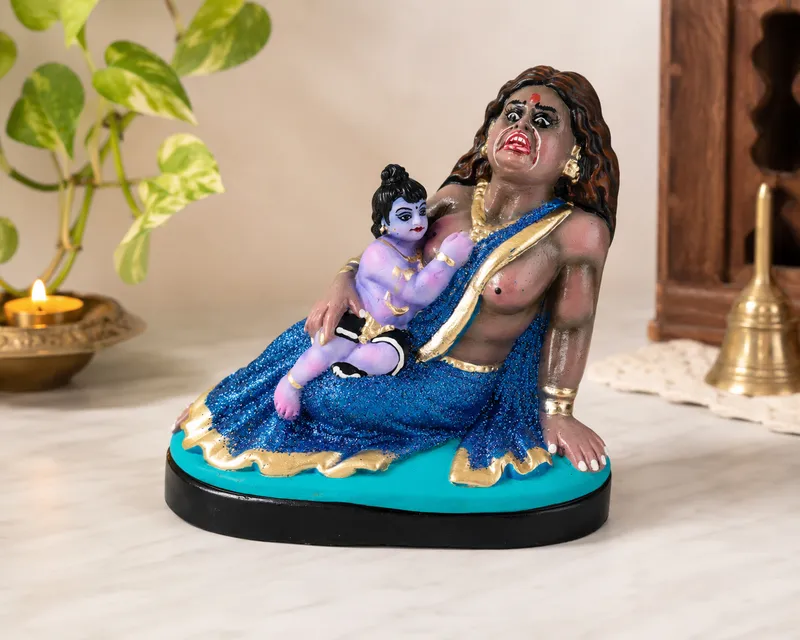 Krishna's Putna Vadh - Clay Terracotta Idol | Spiritual and Cultural Art