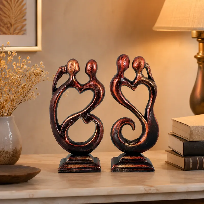 Love Couple - Metallic Bronze | Handmade Terracotta Clay Figurine | Abstract Terracotta Showpieces