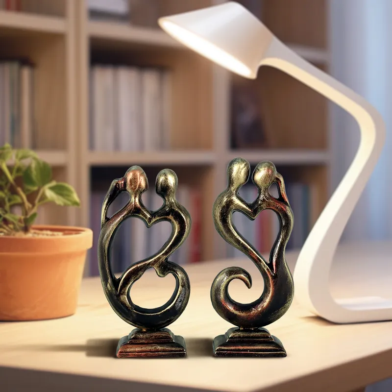 Love Couple - Metallic Golden | Handmade Terracotta Clay Figurine | Abstract Terracotta Showpieces