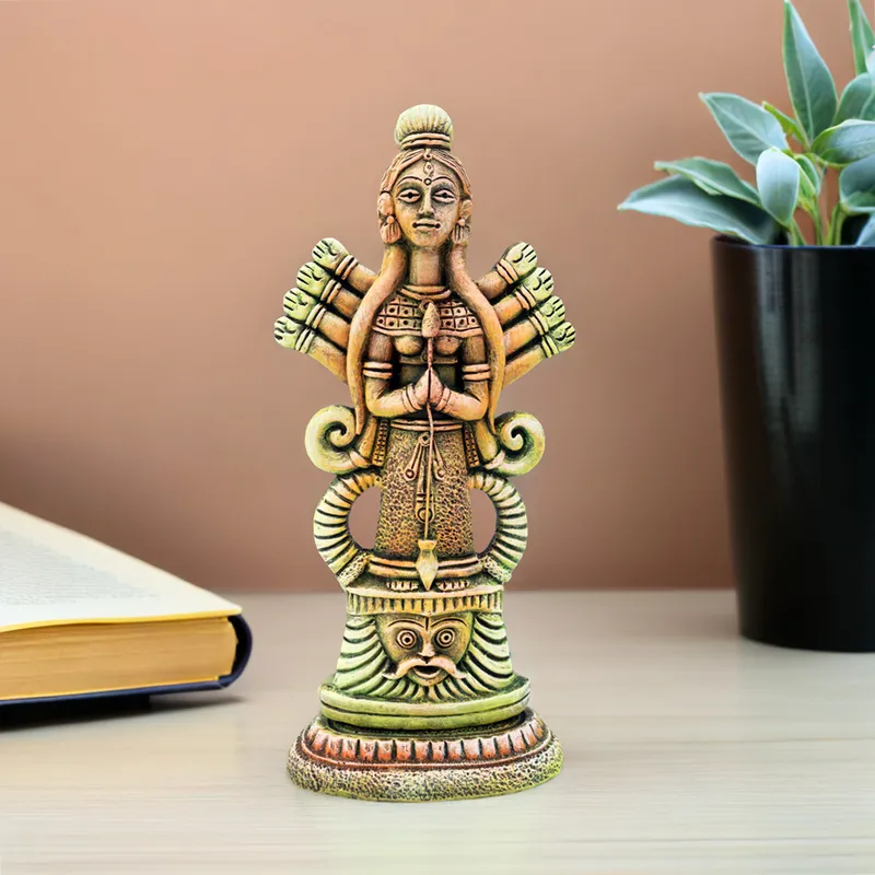 Mahishasuramardini Durga - Olive Green Shad | Handmade Terracotta Clay Figurine | Abstract Terracotta Showpieces