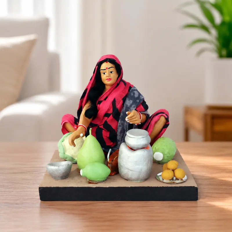 Mother's Hand Cooking - Handmade Terracotta Clay Figurine | Basic Sitting Human Figure Idol