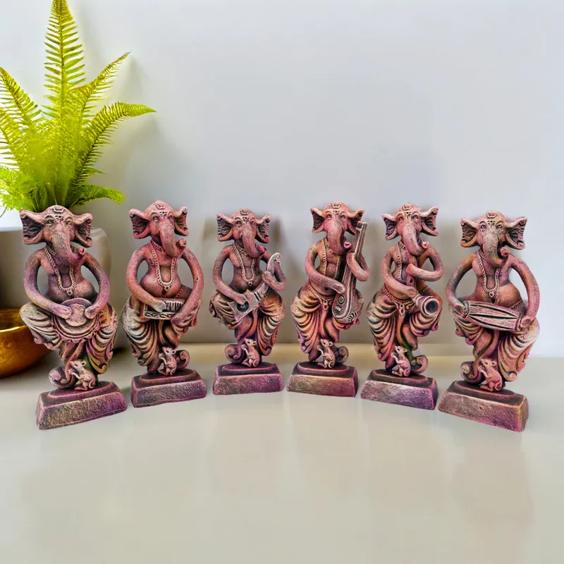 Musical Ganesha - Purple Shade | Handmade Terracotta Clay Figurine | Abstract Terracotta Showpieces