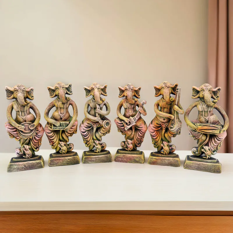 Musical Ganesha - Yellow Shade | Handmade Terracotta Clay Figurine | Abstract Terracotta Showpieces
