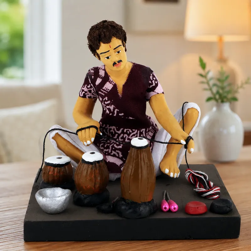 Musical Instruments Maker - Handmade Terracotta Clay Figurine | Basic Sitting Human Figure Idol