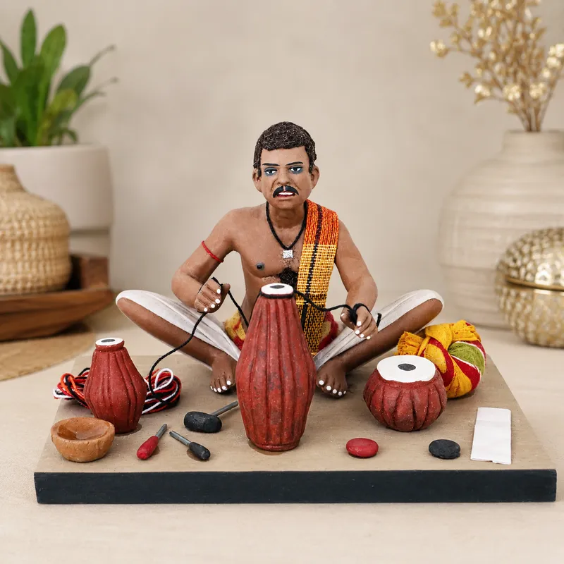 Musical Instruments Maker - Handmade Terracotta Clay Figurine | Standard Sitting Human Figure Idol