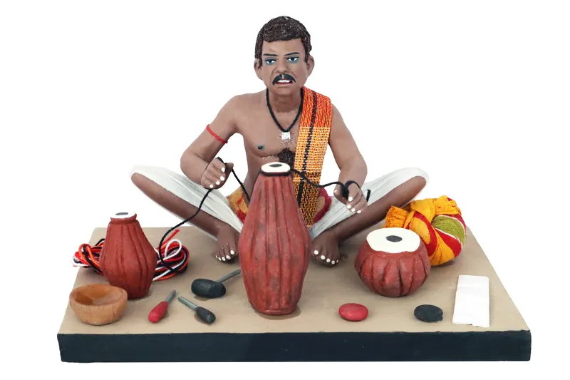 Musical Instruments Maker - Handmade Terracotta Clay Figurine | Standard Sitting Human Figure Idol