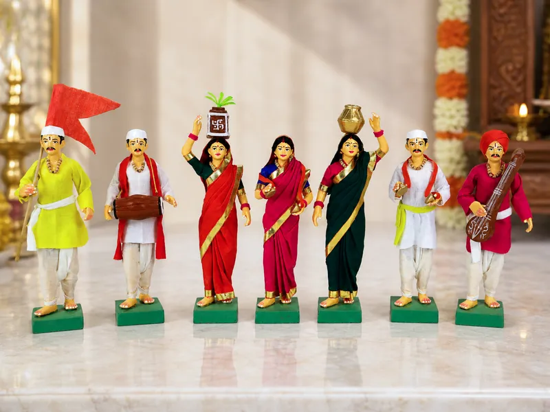 Pandharpur Warkari -Set of 7 - 8 Inch | Handmade Terracotta Clay Figurine | Standing Human Figure Idols