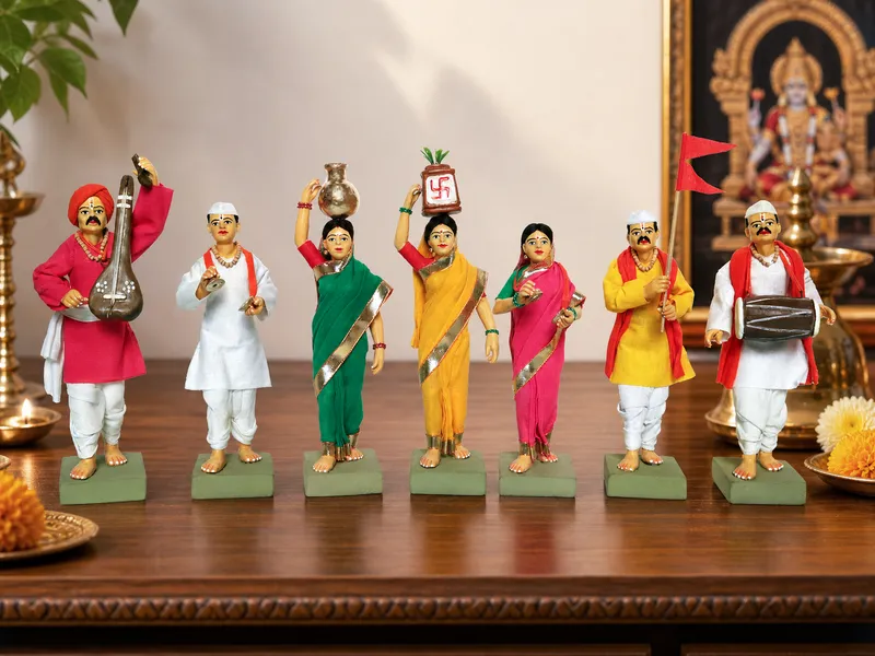 Pandharpur Warkari - Set of 7- Prime - 6 Inch | Handmade Terracotta Clay Figurine | Standing Human Figure Idols