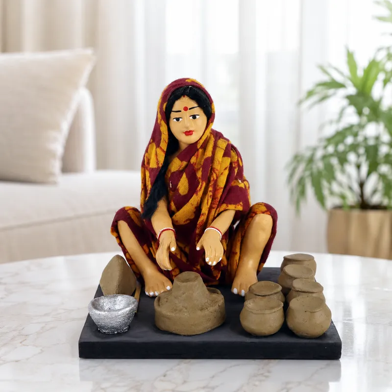 Potter- Woman - Handmade Terracotta Clay Figurine | Basic Sitting Human Figure Idol