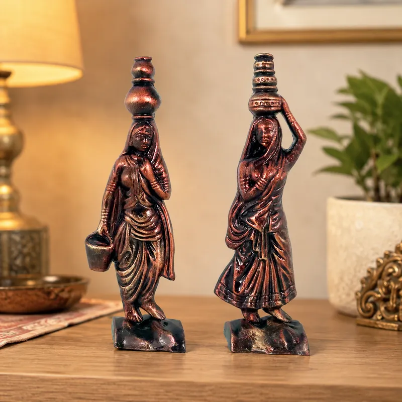 Rajasthani Women - Metallic Bronze | Handmade Terracotta Clay Figurine | Abstract Terracotta Showpieces