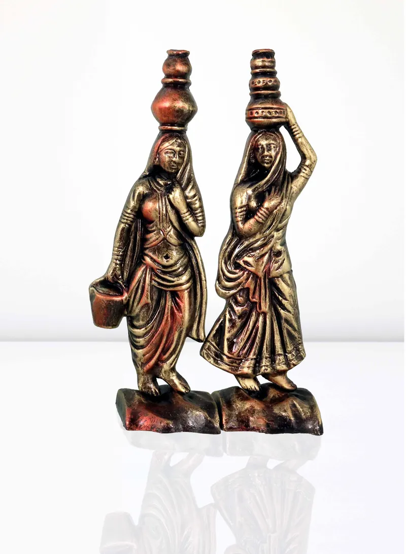 Rajasthani Women - Metallic Golden | Handmade Terracotta Clay Figurine | Abstract Terracotta Showpieces