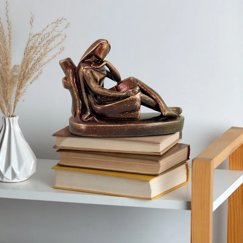 Reader Leaning on Tree | Handmade Terracotta Clay Figurine | Abstract Terracotta Showpieces