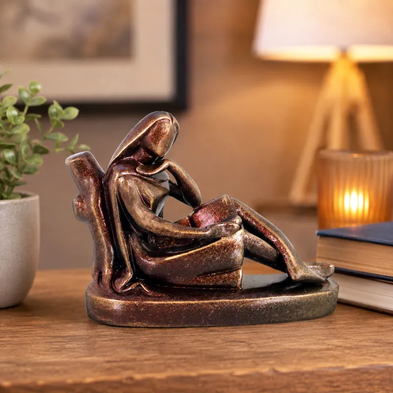 Reader Leaning on Tree | Handmade Terracotta Clay Figurine | Abstract Terracotta Showpieces