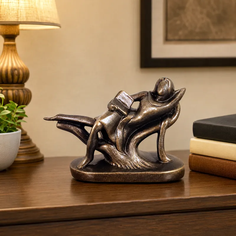 Reader Sitting Human Figure Idols on Tree Branch | Handmade Terracotta Clay Figurine | Abstract Terracotta Showpieces