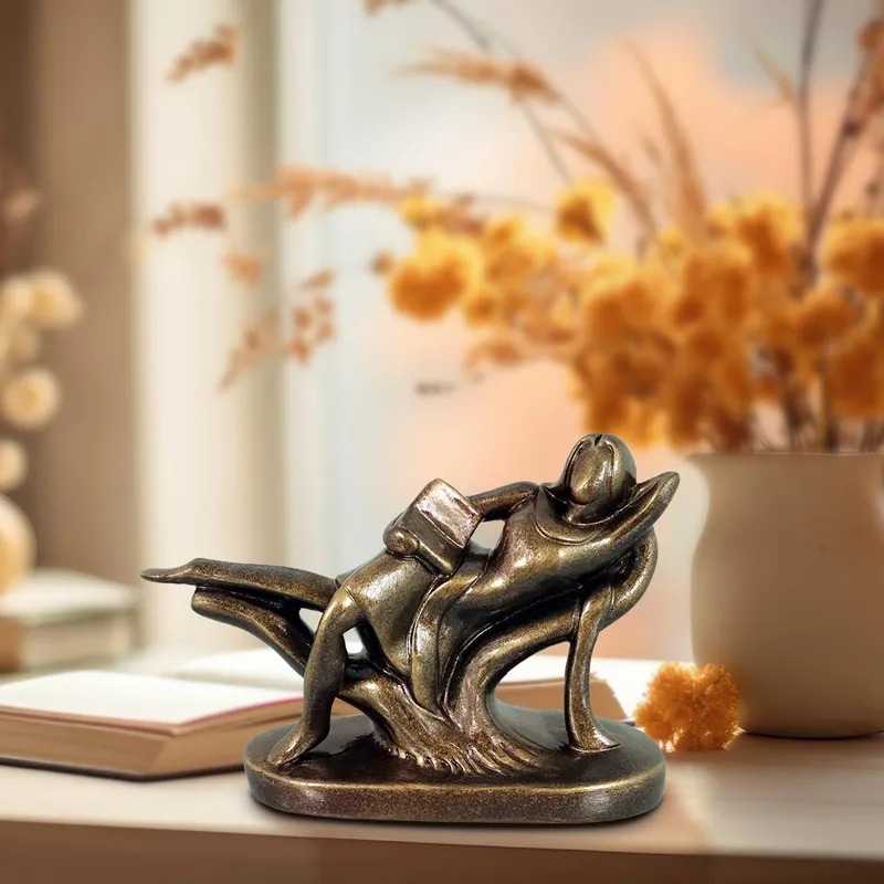 Reader Sitting Human Figure Idols on Tree Branch | Handmade Terracotta Clay Figurine | Abstract Terracotta Showpieces