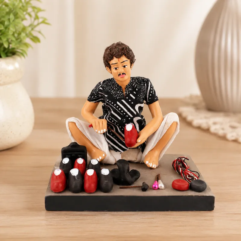 Shoemaker - Handmade Terracotta Clay Figurine | Basic Sitting Human Figure Idol