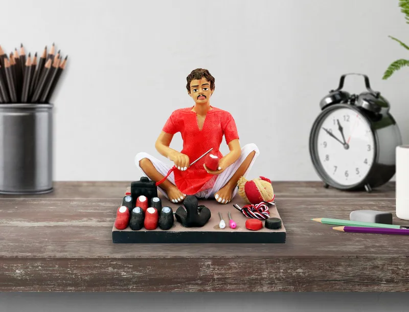 Shoemaker - Handmade Terracotta Clay Figurine | Basic Sitting Human Figure Idol
